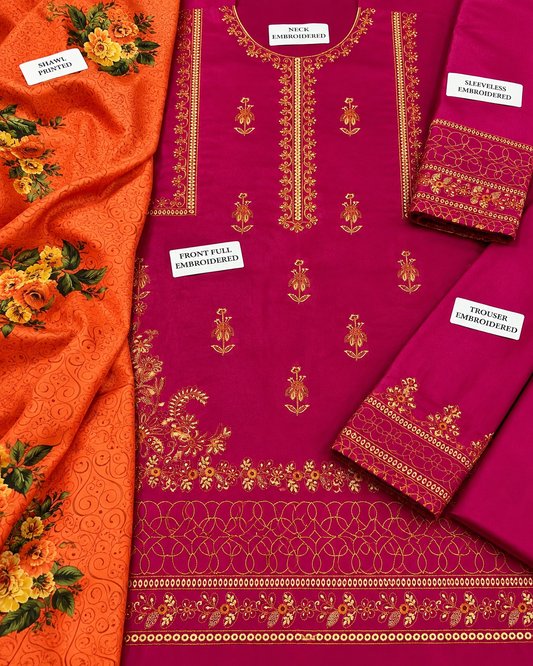Dhanak 3PC Heavy Embroidered Winter Suit | LAMEN