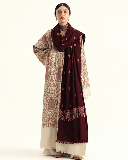 Zara Shahjahan inspired Dhanak 3 piece embroidered women's winter suit with embroidered shirt, trouser and heavy embroidered shawl, code 407 – LAMEN OFFICIAL Pakistan.
